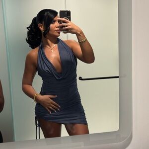 Elegant Blue/Gray Draped Dress